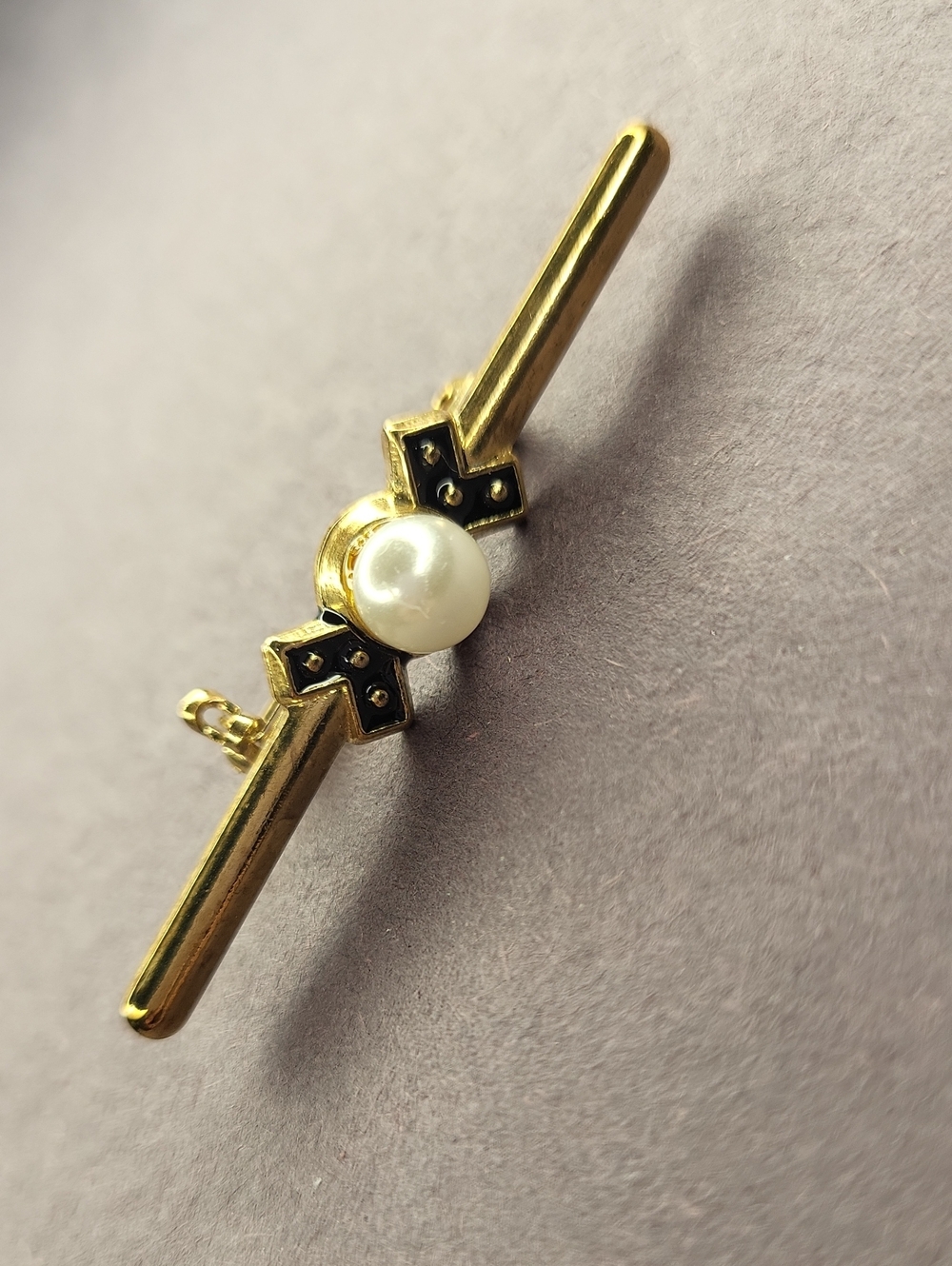 Gold-Tone Pearl Accent Bar Brooch - Women Jewelry